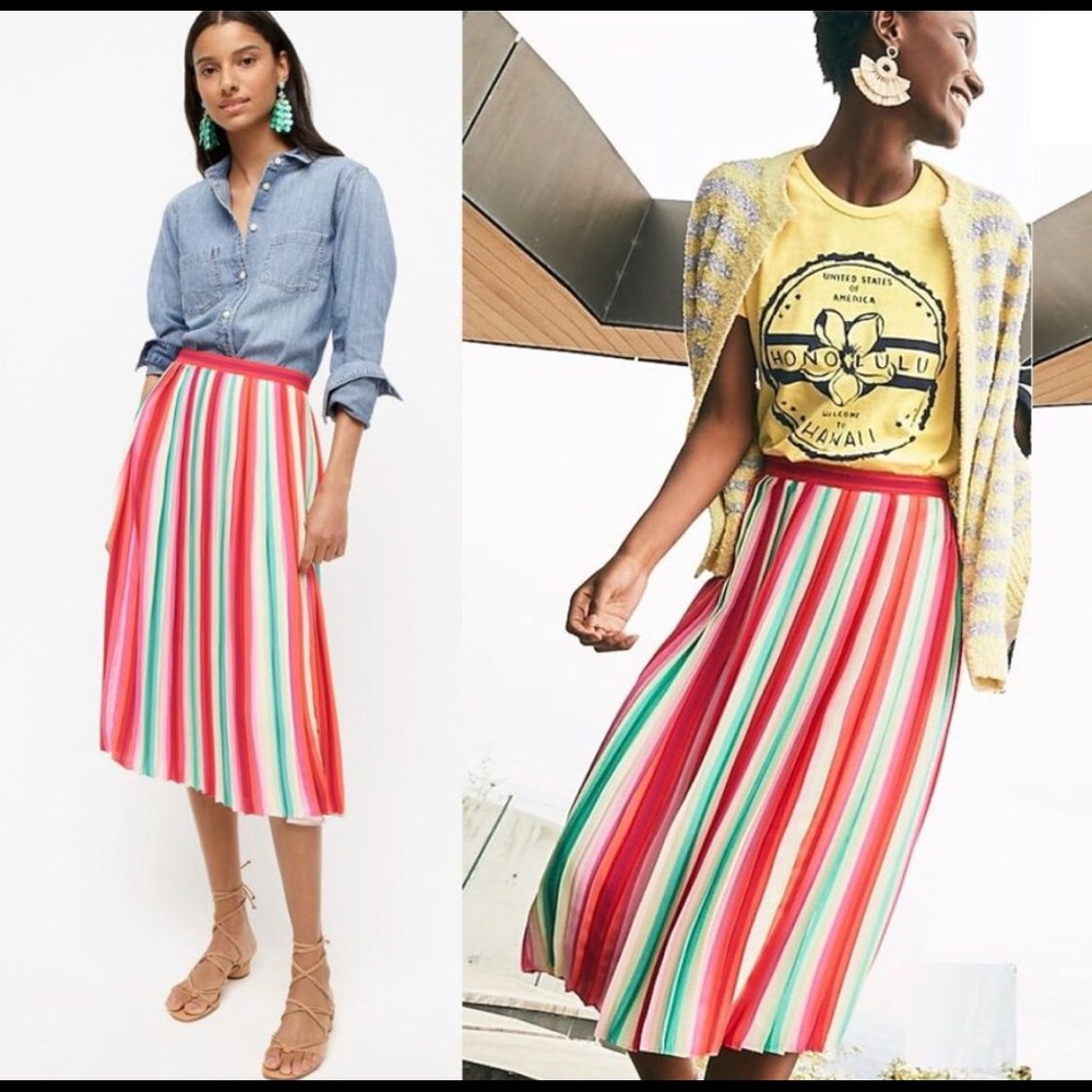 J. Crew Striped Pleated Skirt  - 00 - NWT